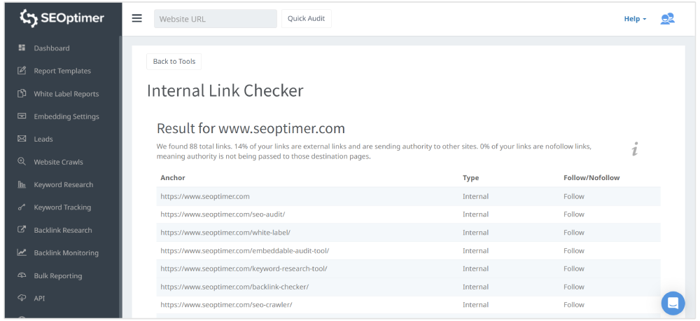 verificador de link interno do seoptimer